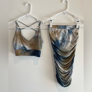 Tie-Dye 2-Piece Set | Crop Top + Ruched Skirt | Mezlan One | Size S
